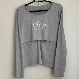 Heathered Light Gray “Sleep” Nursing Lift Up Maternity Long Sleeve Size Large